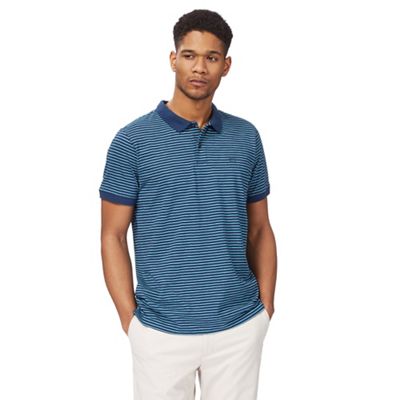 Big and tall navy and turquoise striped polo shirt